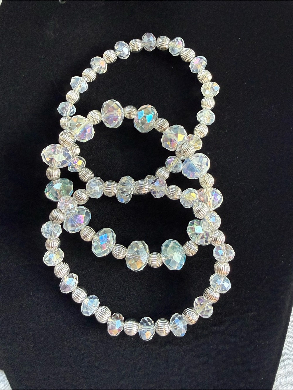 Crystal Bead Stretch Bracelet Set - Clear Iridescent